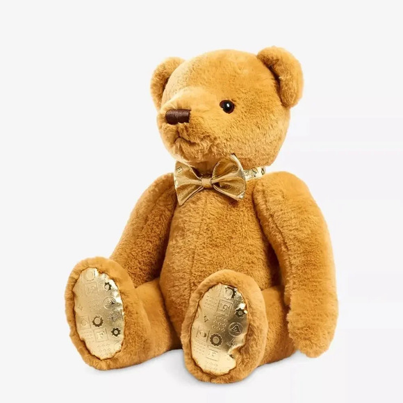 FAO Schwarz Plush Anniversary‎ Teddy Bear Toy Tan Gold Embossed Kids Room Decor - Picture 1 of 13